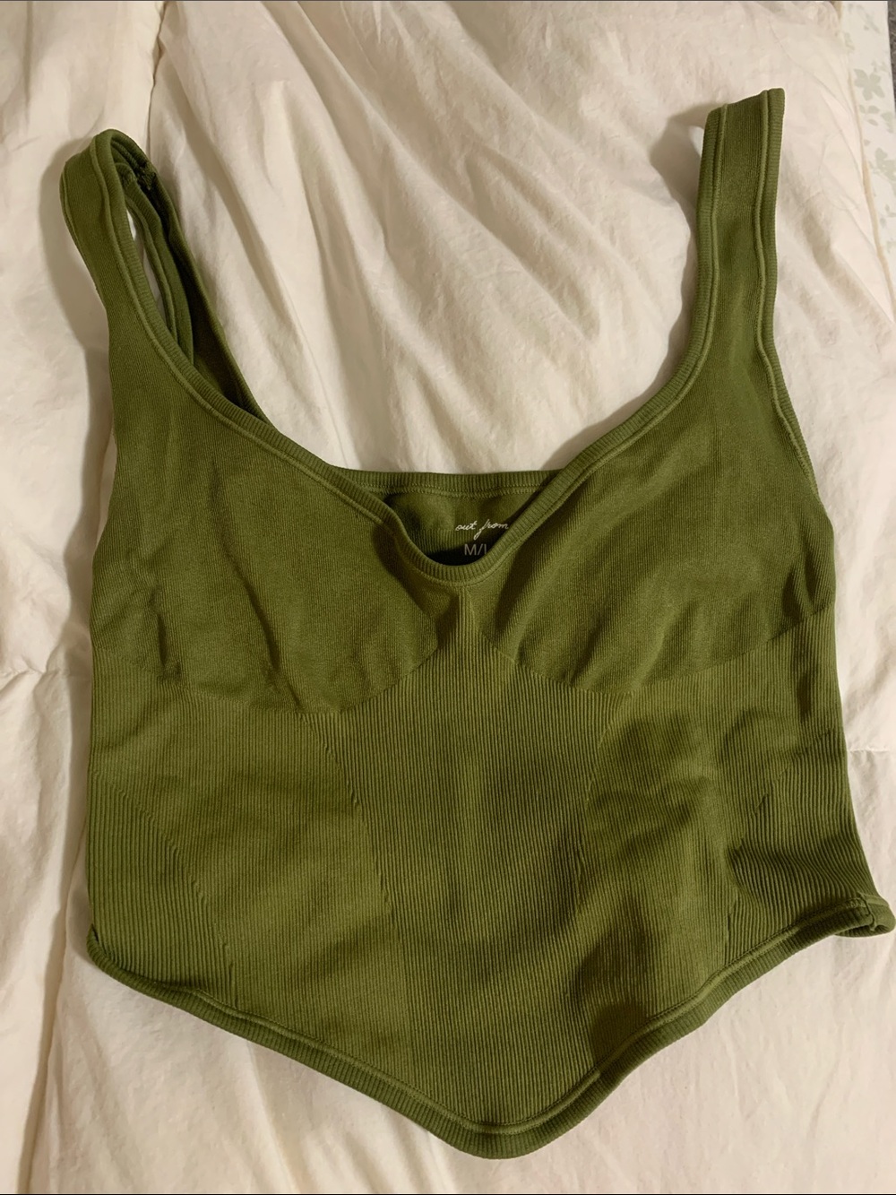 Olive Ribbed Scoop Neck Tank Bodysuit